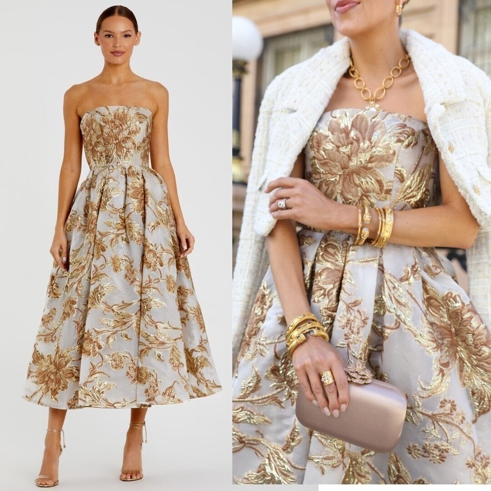 Mac Duggal Strapless Gold and Cream Dress